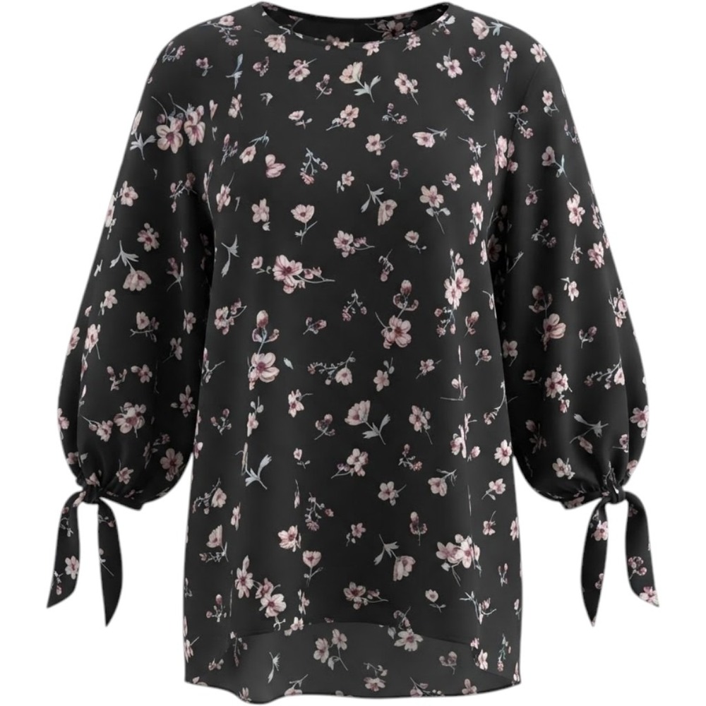 Papermoon Black Floral Tie Sleeve High Low Blouse PT6998-FL3 Womens Medium